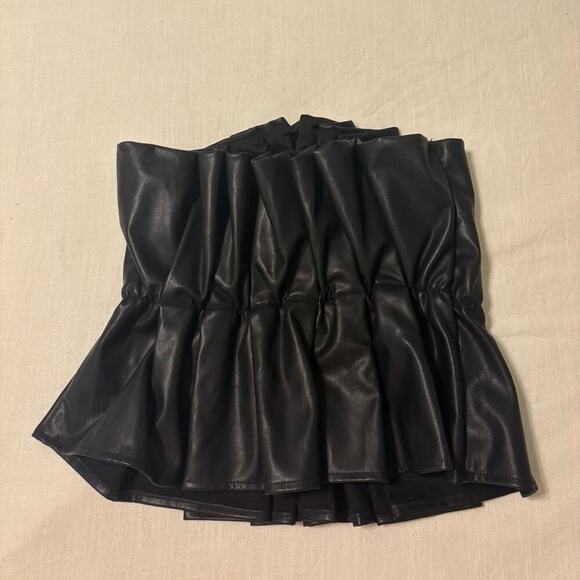 DO + BE Strapless Ruffle Leather Black Top Small - Picture 4 of 4